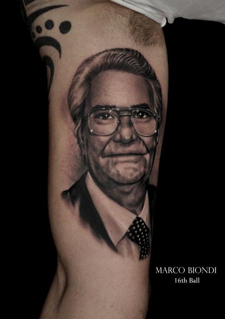 Marco Biondi - father face black n gray portrait tattoo 